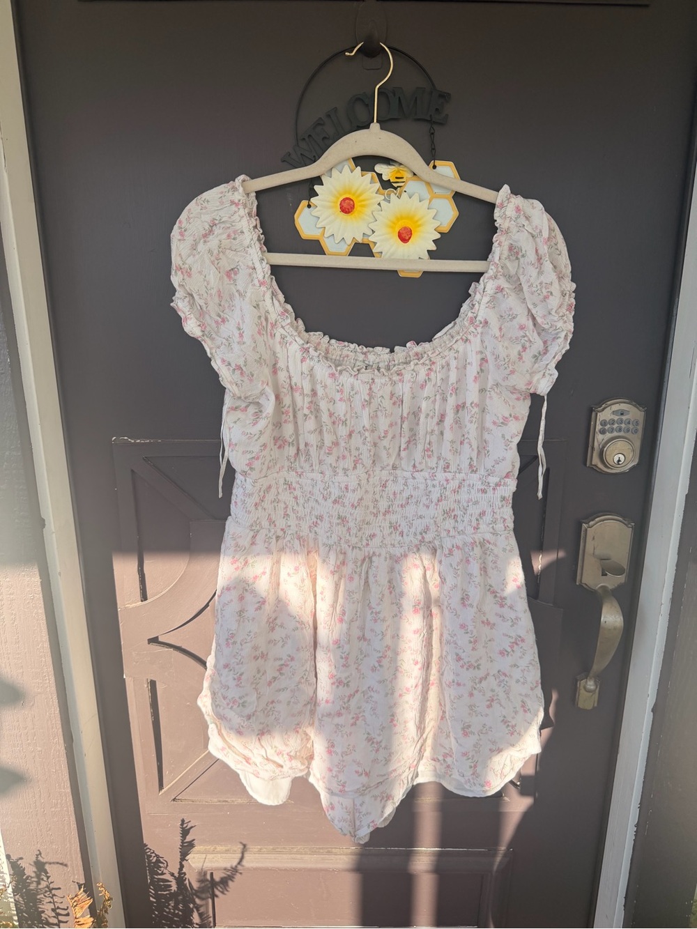 Hollister White Romper with Pink Floral Print